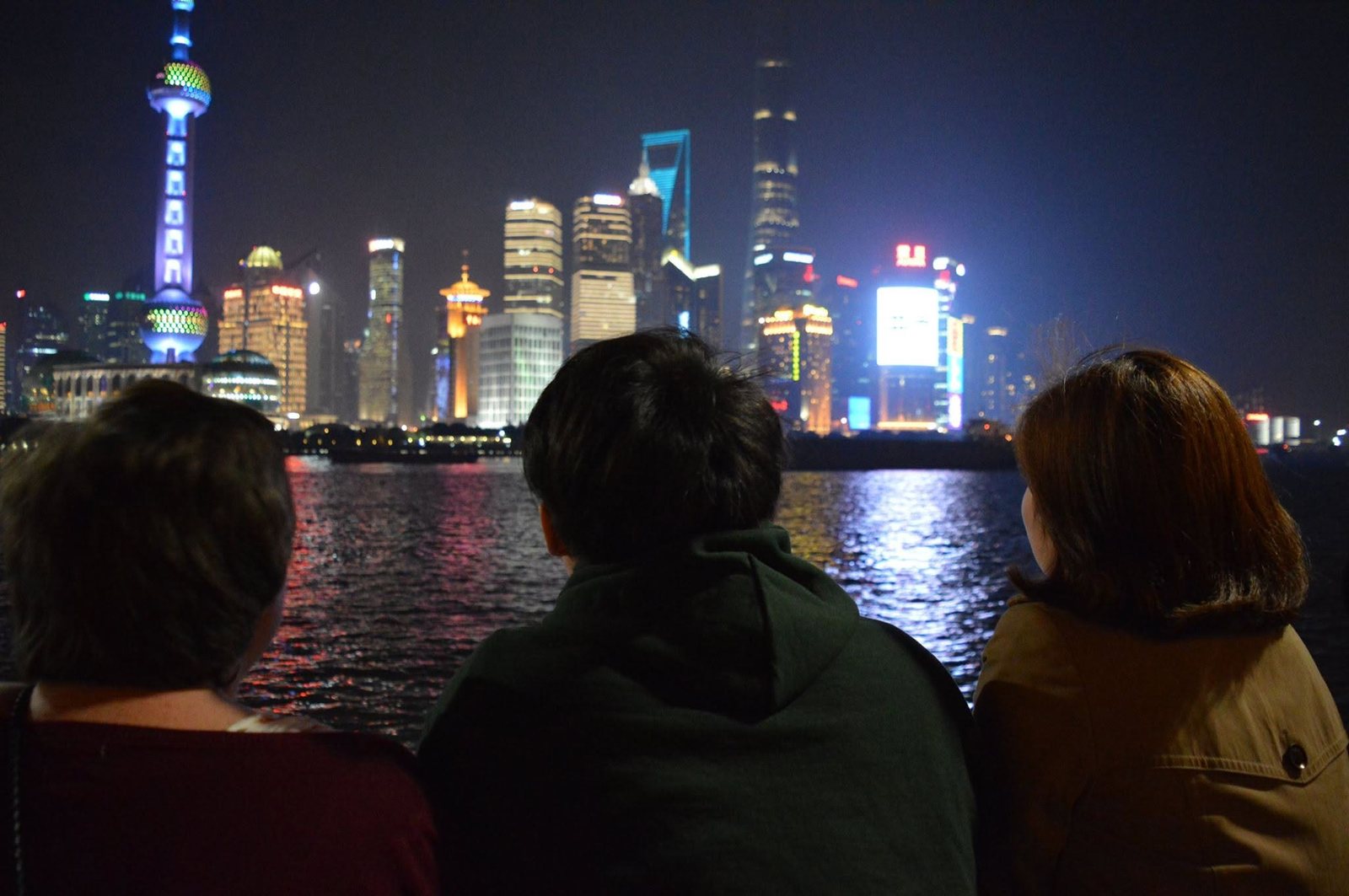 The Pudong skyline across the Huangpu at night